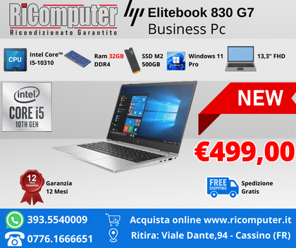 HP Elitebook 830 G7 i5-10310U RAM 32GB DDR4 SSD 500M2