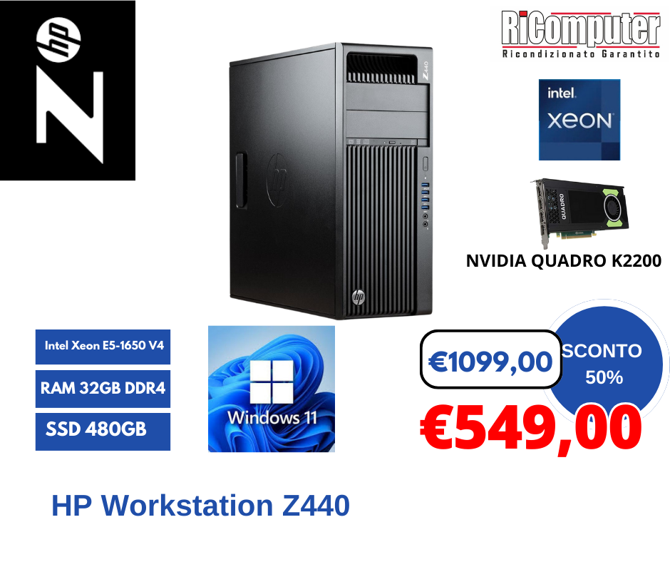 WorkStation HP Z440 Intel XEON RAM 32GB SSD 480GB  NVIDIA QUADRO K2200