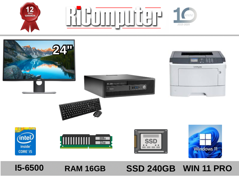 POSTAZIONE PC COMPLETA I5-4570 + MONITOR 24” + STAMPANTE LEXMARK – GARANZIA 12 MESI