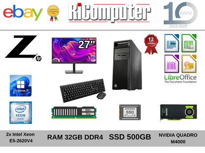 POSTAZIONE HP Z640 2X INTEL XEON RAM 32GB NVIDIA QUADRO 8GB MONITOR 27 WIN 11