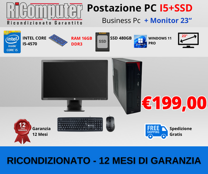 POSTAZIONE PC INTEL I5 RAM 16GB SSD 480GB MONITOR 23  WIFI WIN 11 RICONDIZIONATO