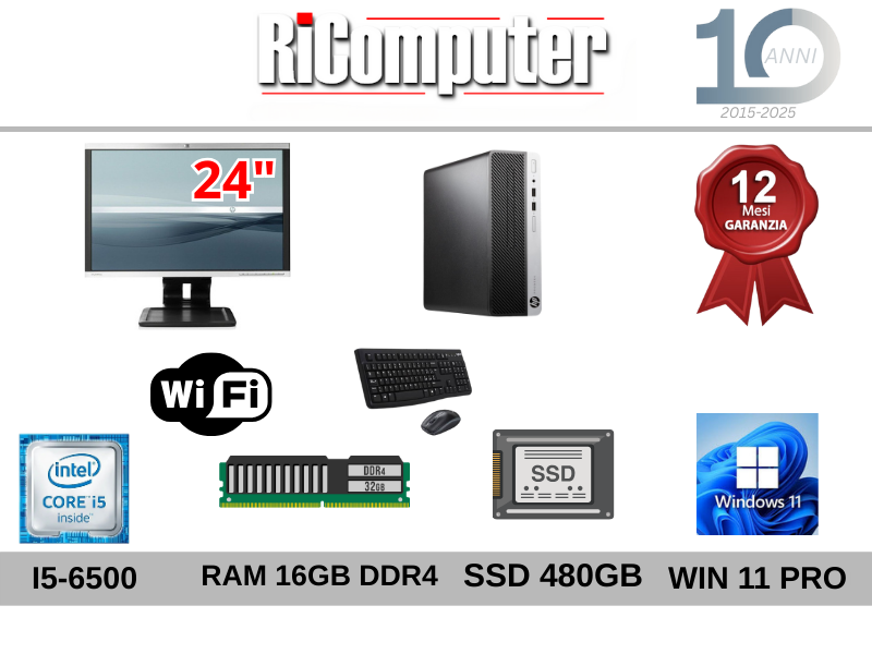 Postazione PC i5-6500 RAM 16GB  SSD 480GB Monitor 24