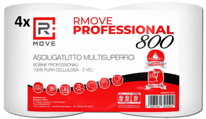 Rmove Bobina Doppia Professionale  800 2 Veli Pura Cellulosa 4pz ( 8 rotoli )