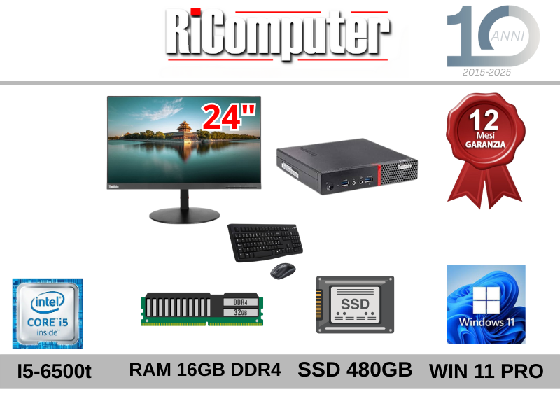 Postazione PC Ricondizionato i5 16GB SSD  Monitor 24 Tastiera Mouse Win11