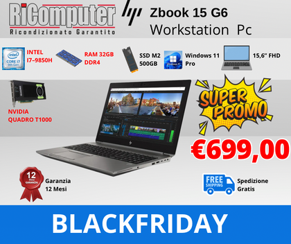 PROMO POTENZA WORKSTATION HP ZBOOK 15G6 I7-9850H RAM 32GB DDR4 SSD 500GB M2 NVIDIA QUADRO T1000