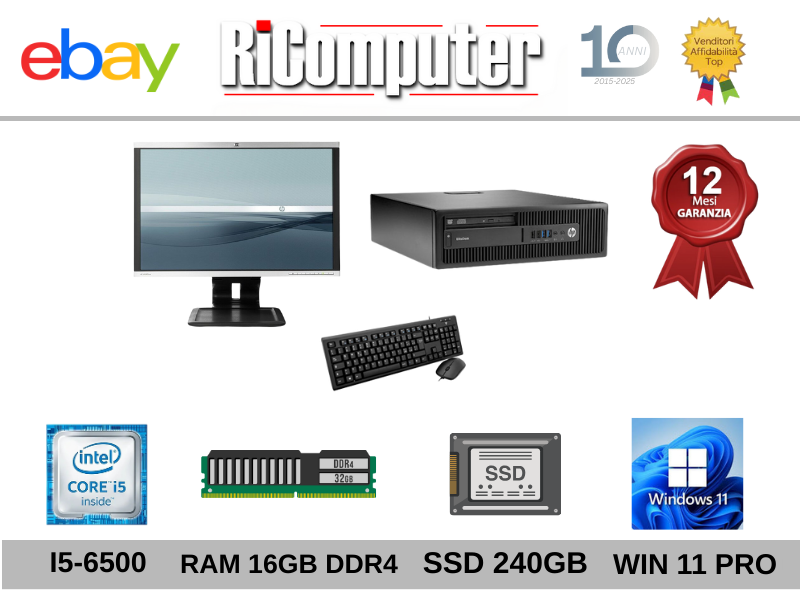 POSTAZIONE PC I5 RAM 16GB SSD  MONITOR 20 MOUSE E TASTIERA RICONDIZIONATO WIN 11
