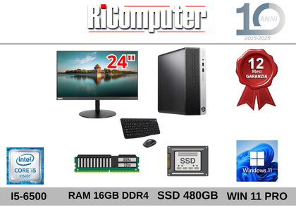 Postazione PC i5-6500 16GB SSD  Monitor 24 Tastiera Mouse Win11 Ricondizionato