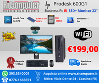 POSTAZIONE PC INTEL I5-4570 RAM 16GB SSD 480GB MONITOR 22