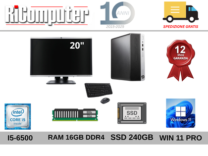 POSTAZIONE PC I5 RAM 16GB SSD  MONITOR 20 MOUSE E TASTIERA RICONDIZIONATO WIN 11