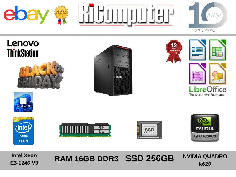 PROMO SALDI Workstation  Lenovo P300 Xeon Ram 16GB RAM SSD Win 11