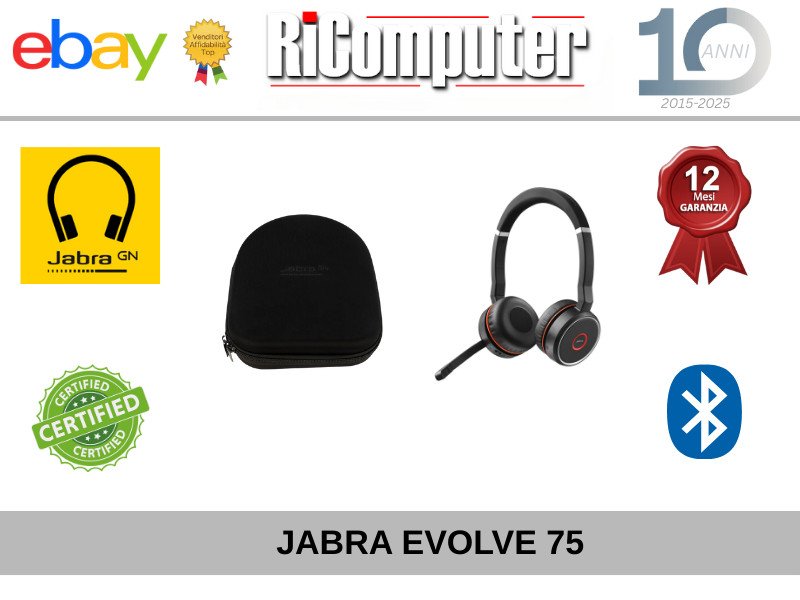 CUFFIE PROFESSIONALI JABRA EVOLVE 75 CON CUSTODIA  BLUETOOTH