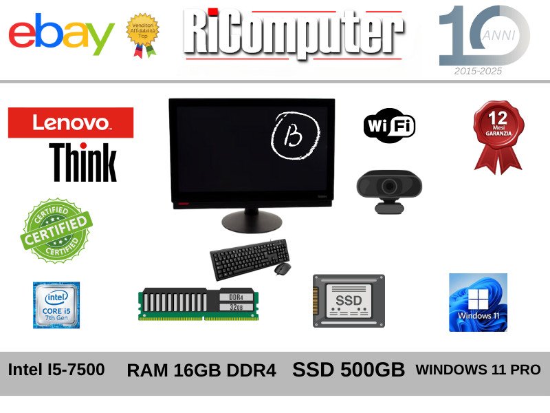 Lenovo M910z AIO i5-7500 RAM 16GB SSD 500GB Win 11 pro Grado B Ricondizionato