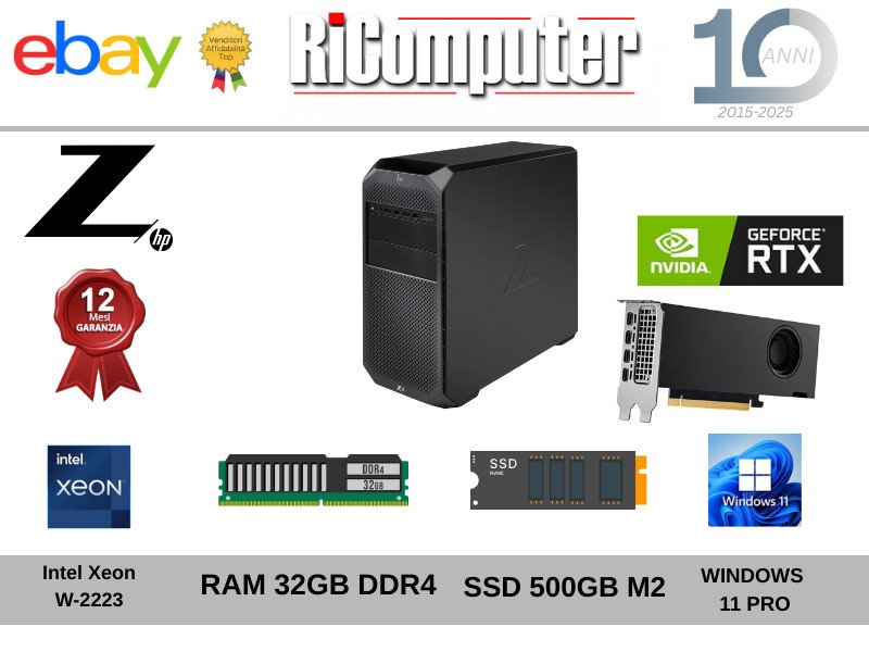 HP Z4 G4 Workstation Xeon W-2223 32GB SSD 500GB RTX A2000 Windows 11 Pro