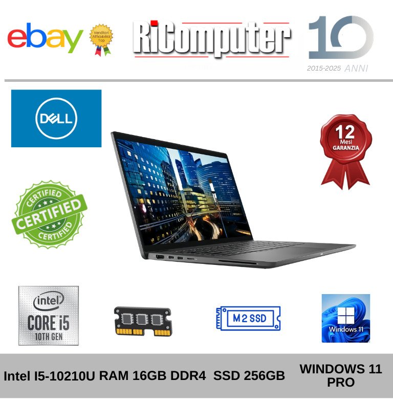 Dell Latitude 7410 14" i5-10210U 10a Gen 16GB RAM SSD 256GB Windows 11 Pro - Ricomputer.it Dell Latitude 7410 14" i5-10210U 10a Gen 16GB RAM SSD 256GB Windows 11 Pro