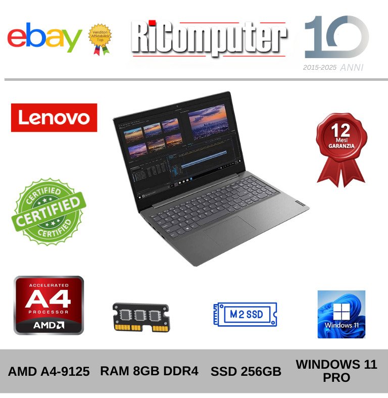 Portatile Lenovo V145 AMD A4 Potenziato 8GB SSD 256GB 15.6" HDMI Scuola Ufficio - Ricomputer.it Portatile Lenovo V145 AMD A4 Potenziato 8GB SSD 256GB 15.6" HDMI Scuola Ufficio