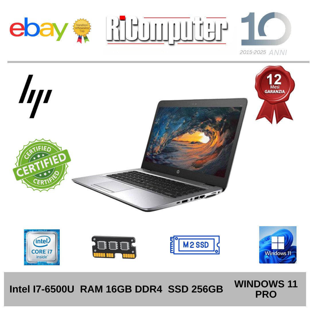 HP EliteBook 840 G3 14" i7-6500U 16GB RAM SSD 256GB Win 11 Pro Alluminio