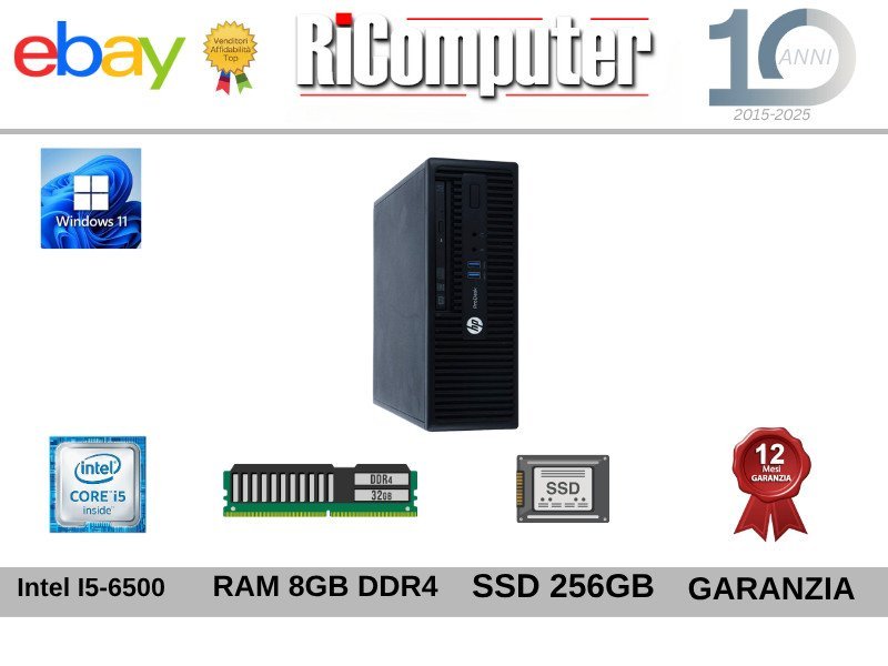 PC HP i5-6500 RAM 8GB DDR4 SSD 256GB Win11 Ricondizionato-Condizione: Buono - Ricondizionato