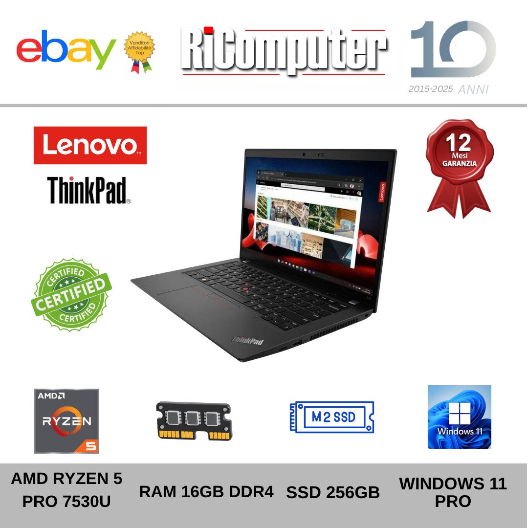 Lenovo ThinkPad L14 Gen 4 Ryzen 5 7530U 16GB SSD 256GB Win 11 - Ricomputer.it Lenovo ThinkPad L14 Gen 4 Ryzen 5 7530U 16GB SSD 256GB Win 11
