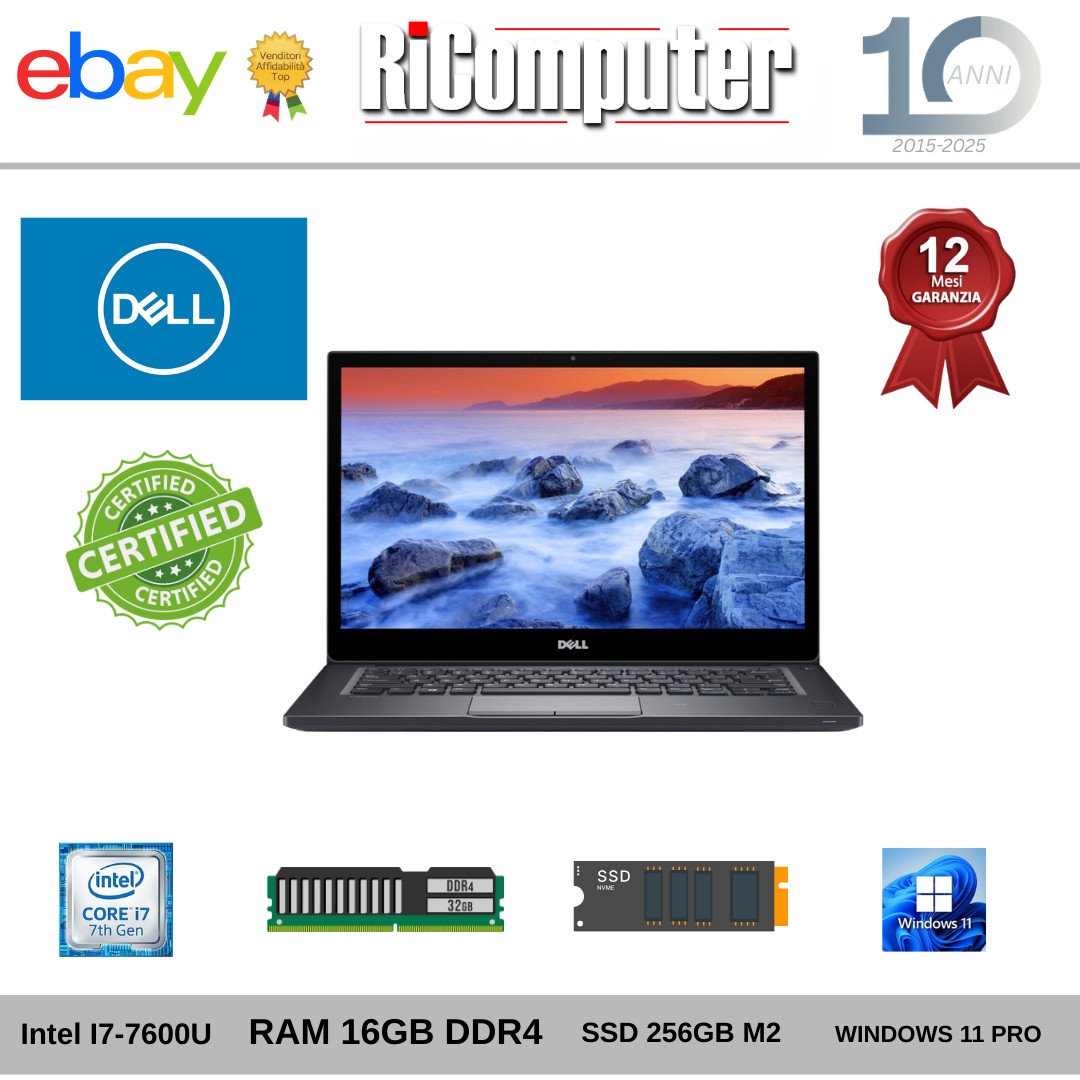 Dell Latitude 7480 14" i7-7600U 16GB RAM SSD 256GB Windows 11 Pro Ultrabook PC - Ricomputer.it Dell Latitude 7480 14" i7-7600U 16GB RAM SSD 256GB Windows 11 Pro Ultrabook PC