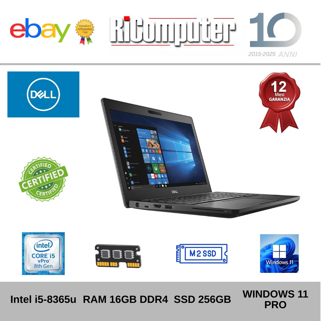 Dell Latitude 5290 12.5" Ultraportatile i5-8365U 16GB RAM SSD 256GB Win 11 Pro