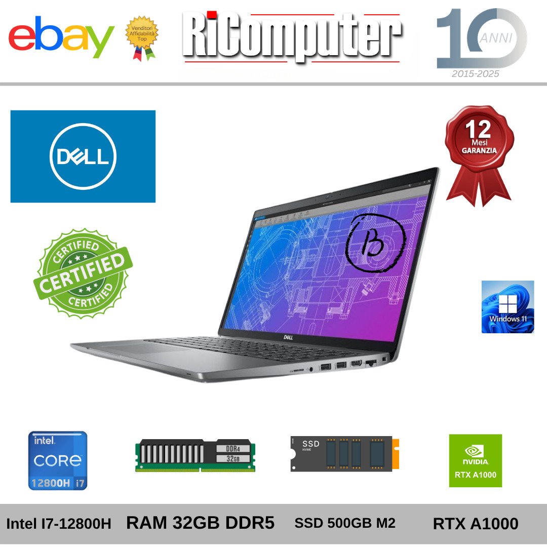 Workstation Dell Precision 3571 i7-12800H 32GB RTX A1000 Grado B Win11