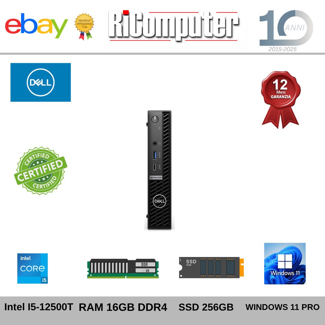 Mini PC Dell OptiPlex 5000 Micro i5-12500T 12a Gen 16GB SSD 256GB Win 11 Pro