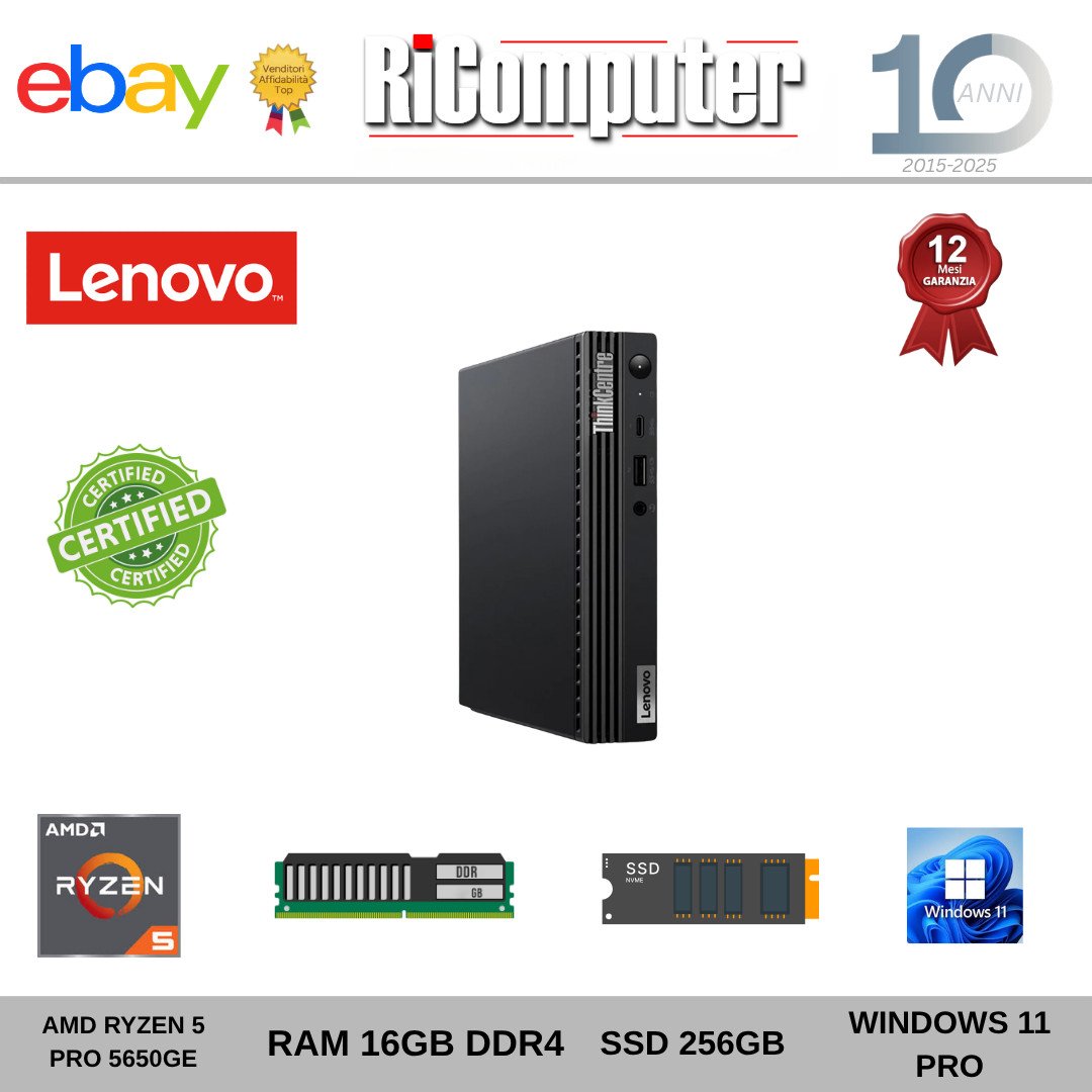 Mini PC Lenovo M75q Gen 2 AMD Ryzen 5 PRO 16GB SSD 256GB Windows 11 Pro Tiny