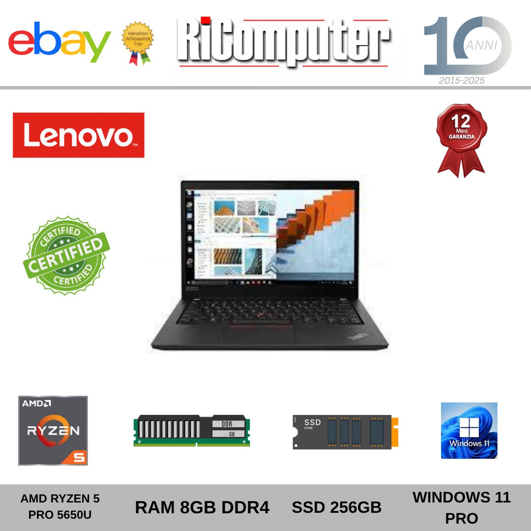 Lenovo ThinkPad L14 Gen 2 Ryzen 5 PRO 8GB SSD 256 Grado B Win 11