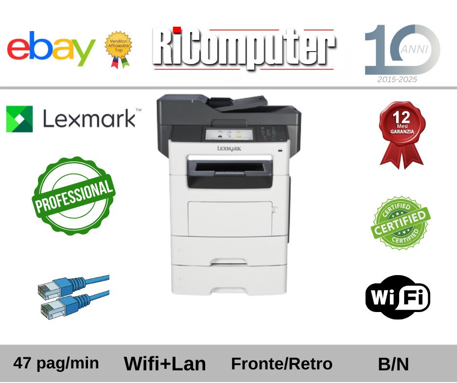 Lexmark MX611dhe Stampante Multifunzione WiFi 2 Cassetti 47ppm Fronte Retro Scan