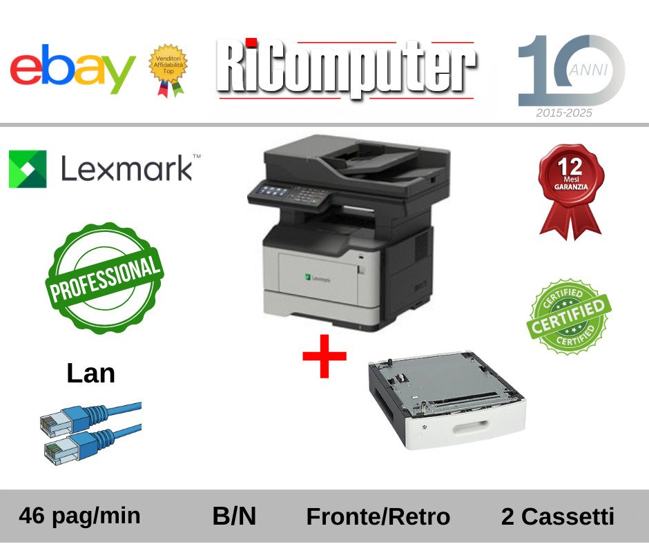 Stampante Laser Multifunzione Lexmark MX522 2 CASSETTI Stampa Scanner Ufficio
