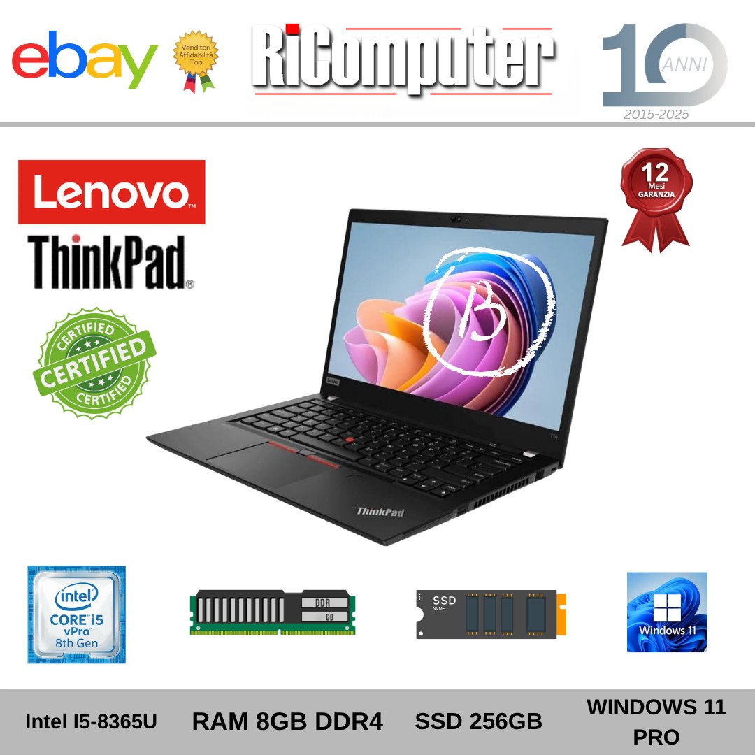 Notebook Lenovo ThinkPad L390 13" i5-8365U 8GB SSD 256GB Win 11 Occasione