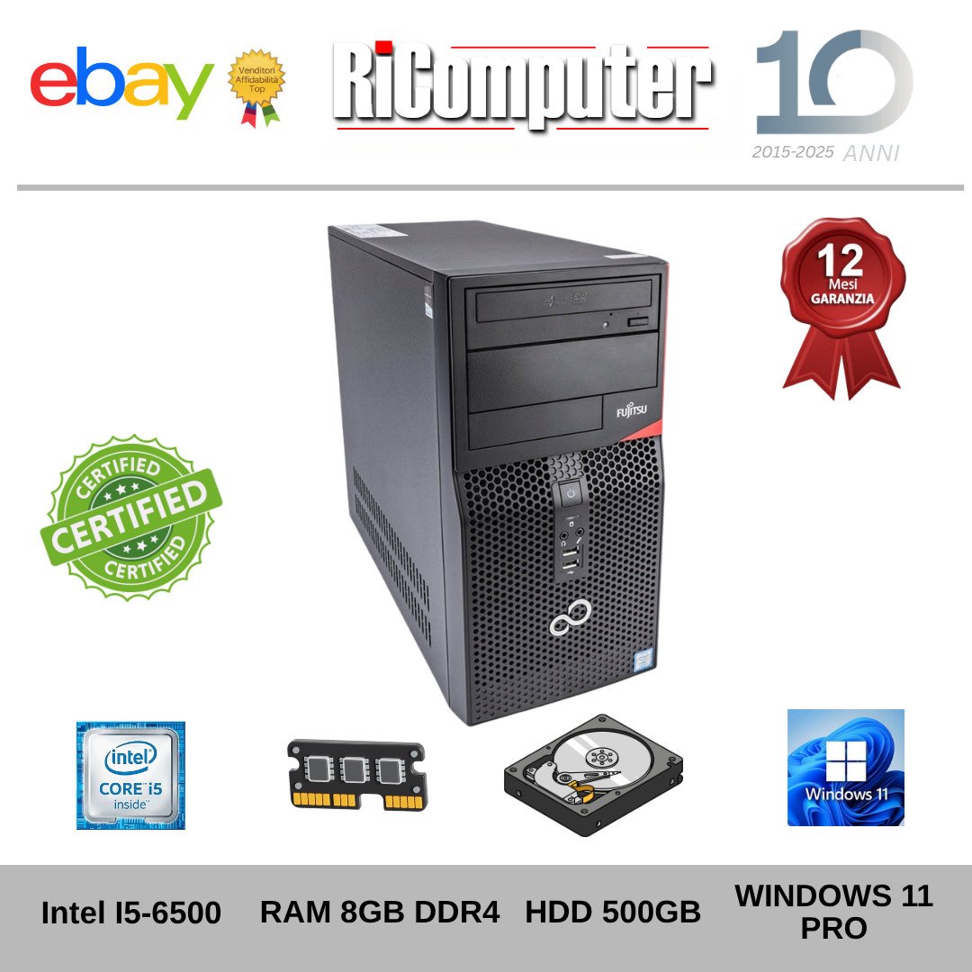 PC Desktop Fujitsu Esprimo P556 i5-6500 8GB RAM HDD 500GB Windows 11 Pro Ufficio