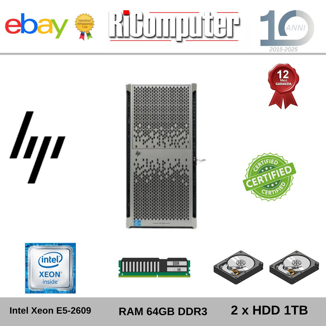 Server HP ProLiant ML350p Gen8 Xeon 64GB RAM ECC 2x 1TB HDD Grado B Homelab PC
