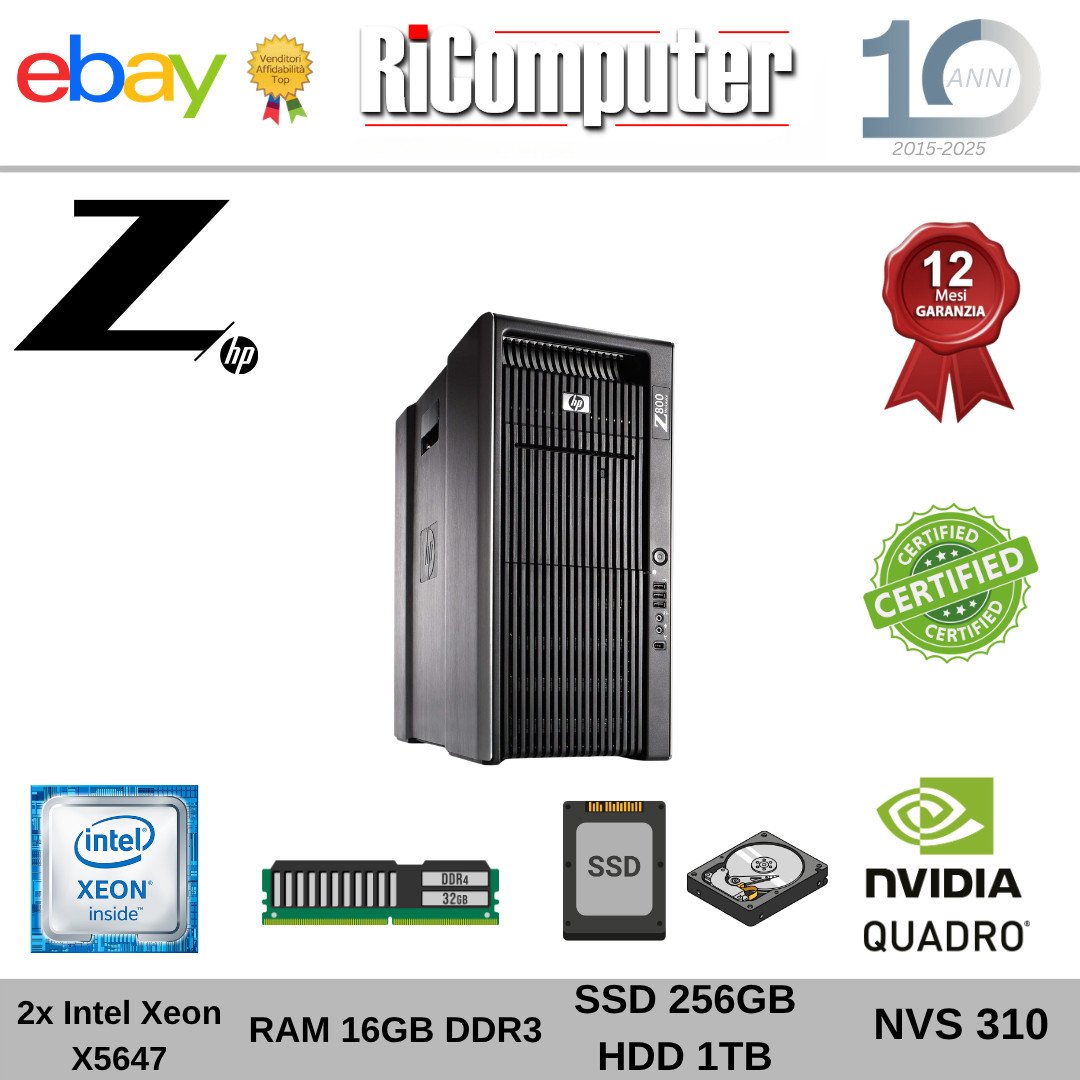 Workstation HP Z800 2X Intel Xeon 16GB RAM SSD 256+1TB HDD NVS 310