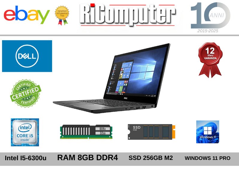 Dell Latitude 7280 Ultrabook 12.5" i5-6300U 8GB RAM SSD 256GB Win 11 Pro