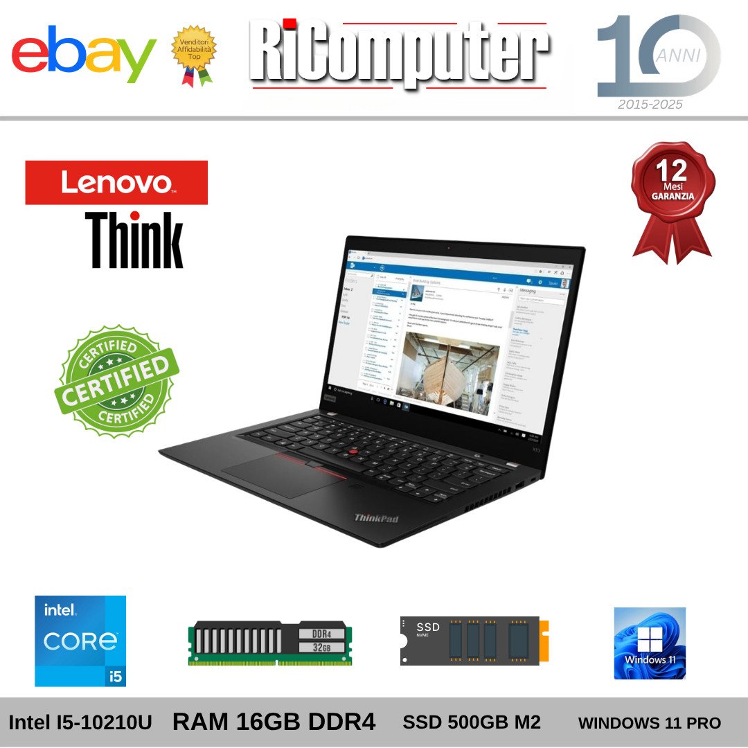Ultrabook Lenovo ThinkPad X13 13.3" i5-10210U 10a Gen 16GB SSD 500GB Windows 11