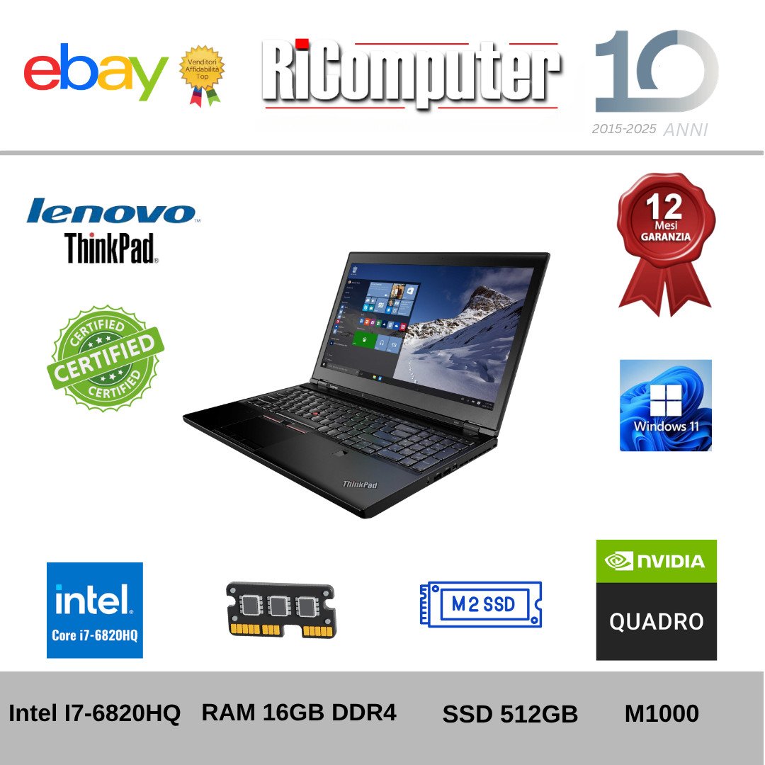 Workstation Lenovo ThinkPad P50 i7-6820HQ 16GB SSD 500GB Nvidia Quadro Win 11