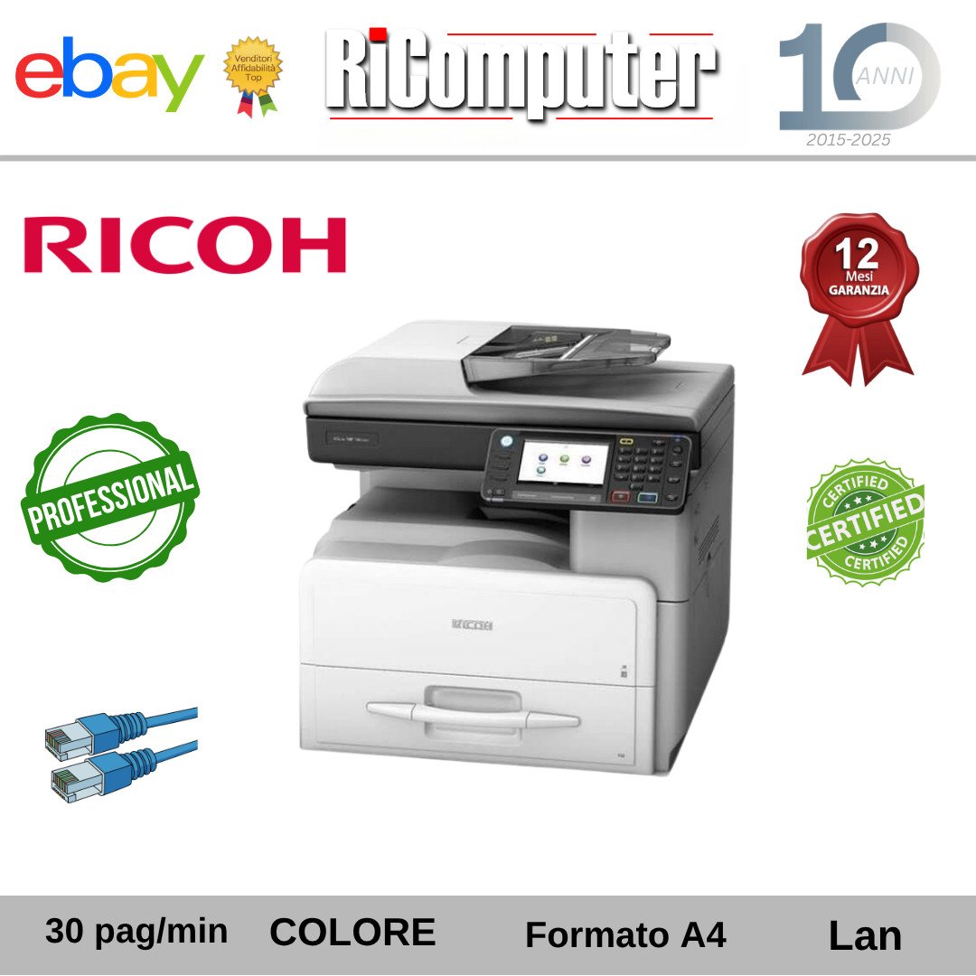 Stampante Multifunzione COLORI Ricoh MP C305sp A4 Scanner Rete LAN Fronte/Retro