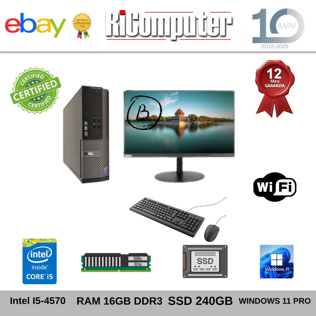 Postazione PC Completa i5 16GB SSD 240GB Monitor 24" Grado B Tastiera Mouse WiFi - Ricomputer.it Postazione PC Completa i5 16GB SSD 240GB Monitor 24" Grado B Tastiera Mouse WiFi