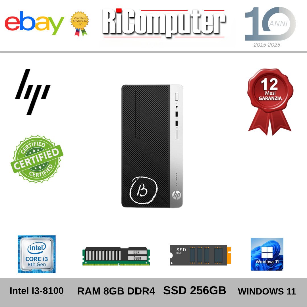 PC HP ProDesk 400 G5 MT i3 8a Gen 8GB SSD 256GB M.2 Win 11 Grado B - Ricomputer.it PC HP ProDesk 400 G5 MT i3 8a Gen 8GB SSD 256GB M.2 Win 11 Grado B