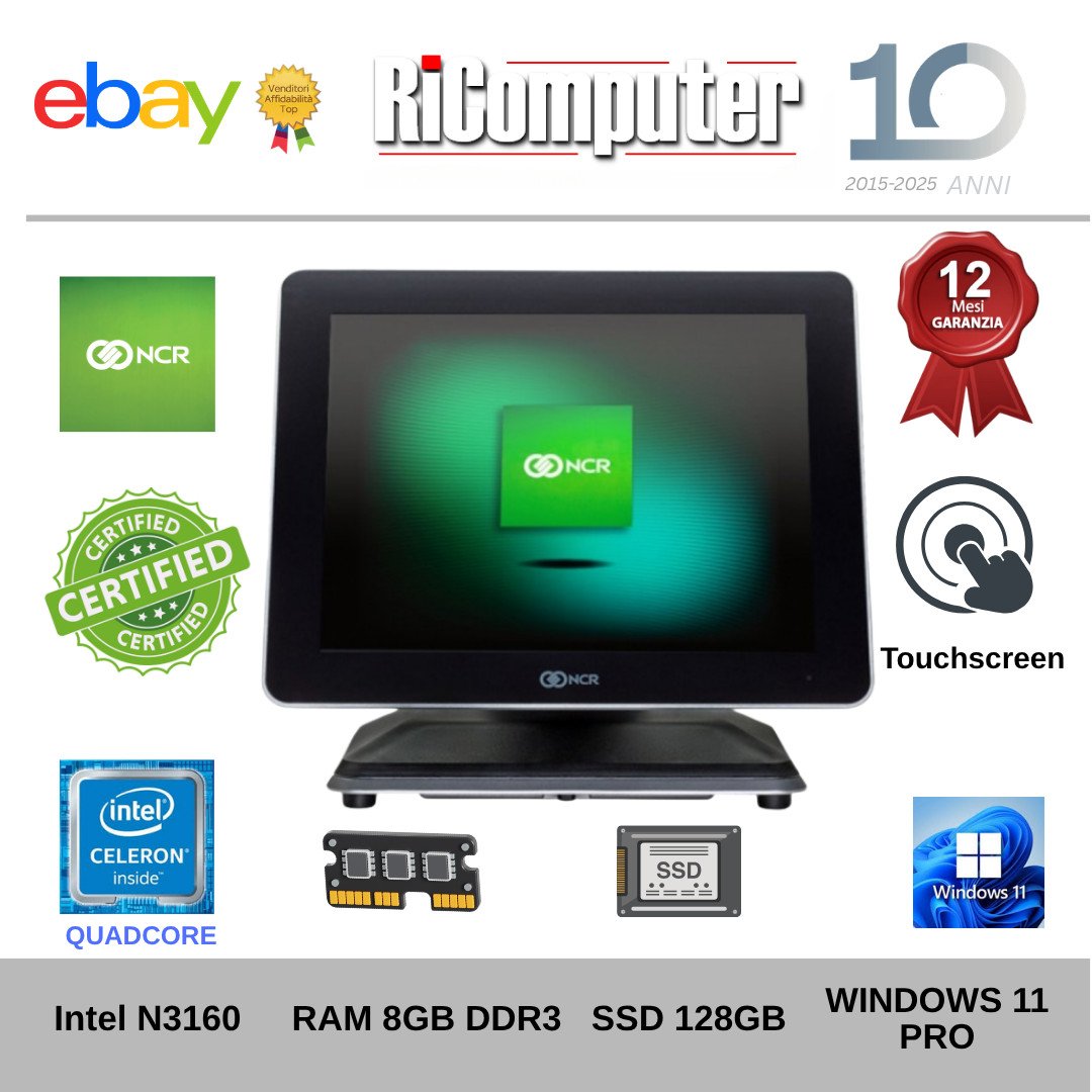 Terminale di Cassa POS NCR RealPOS XR5 Touchscreen 15" 8GB SSD 128GB Win 11 Pro
