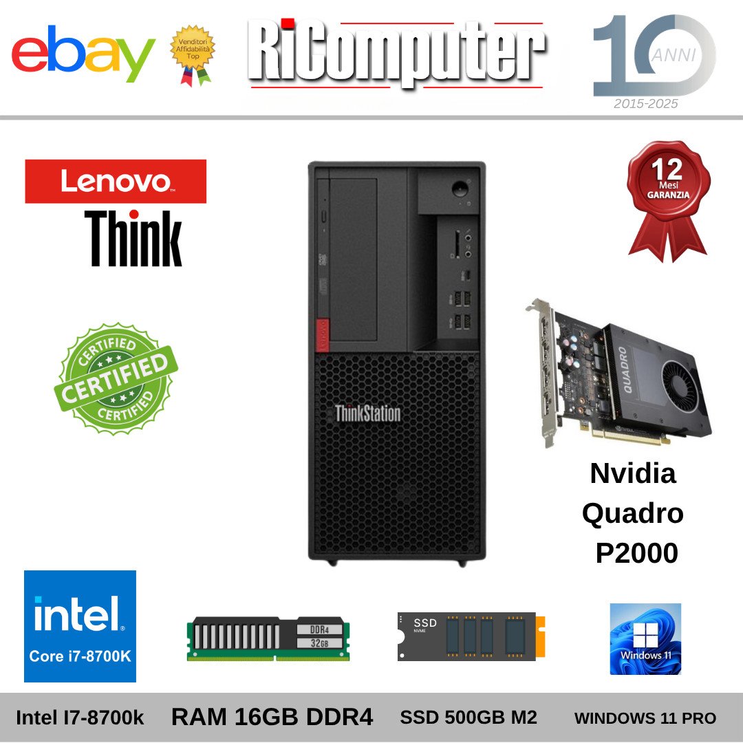 Workstation Lenovo P330 i7-8700K 16GB SSD 500GB M2 Nvidia Quadro P2000 Win 11
