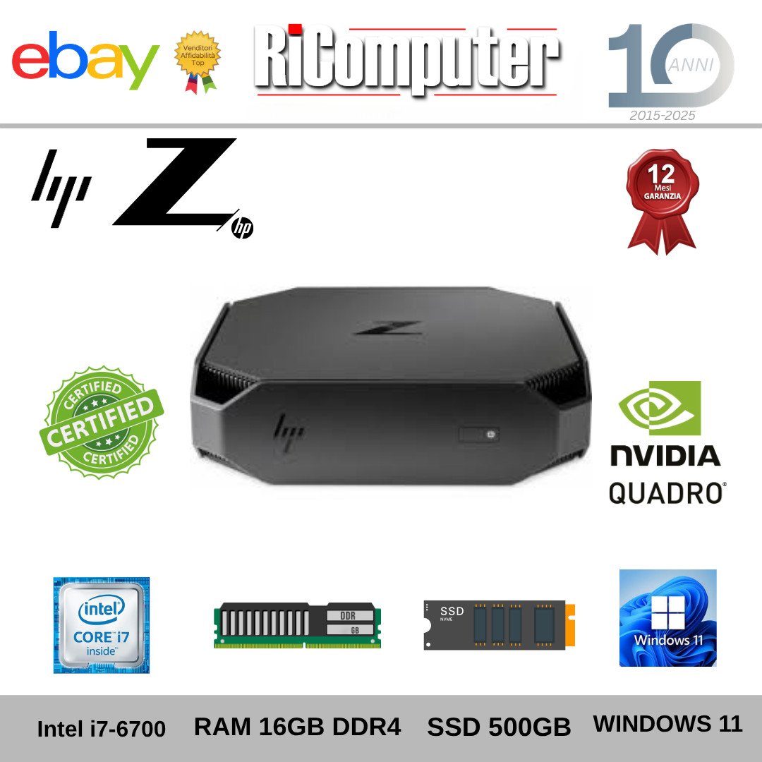 Mini PC Workstation HP Z2 G3 i7-6700 16GB SSD 500GB Quadro M620 CAD Win11 pro