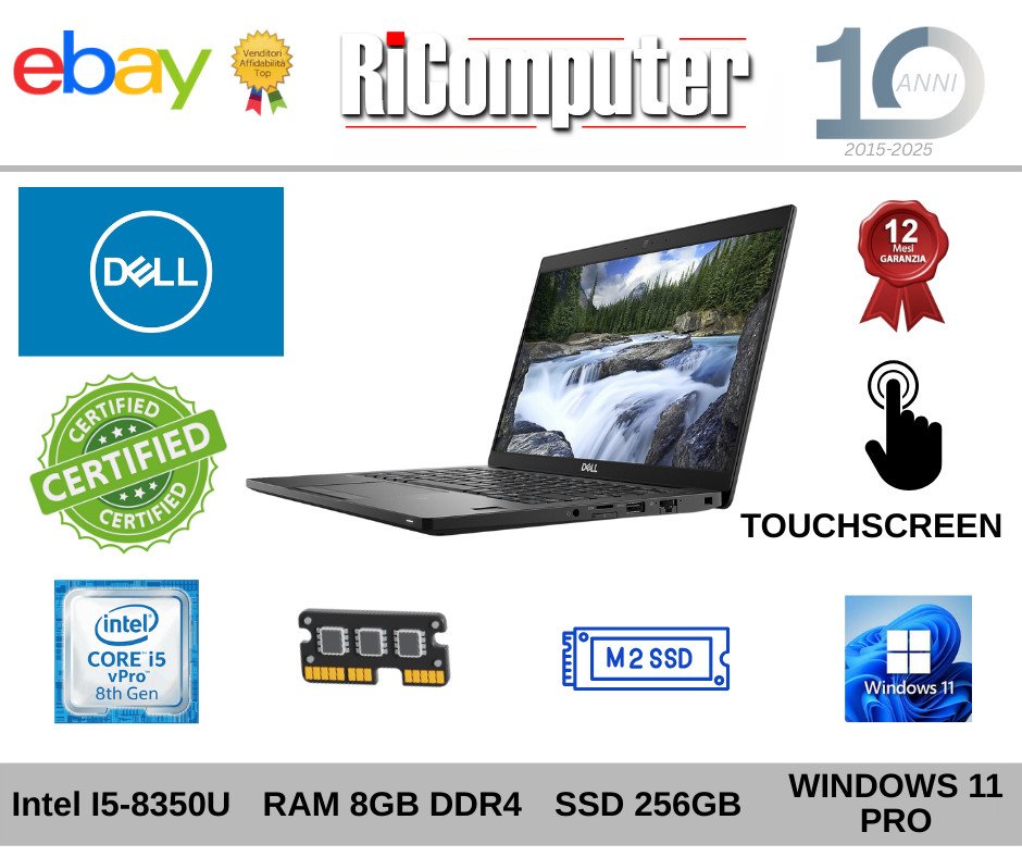 Dell Latitude 7390 Touch i5-8350U Ram 8GB SSD 256GB Windows 11 Batteria nuova