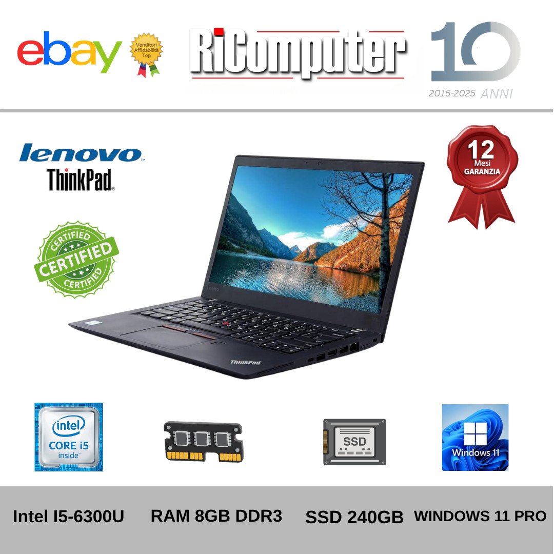 Lenovo ThinkPad T460 i5 8GB SSD 256GB BATTERIA NUOVA Grado B - Ricomputer.it Lenovo ThinkPad T460 i5 8GB SSD 256GB BATTERIA NUOVA Grado B