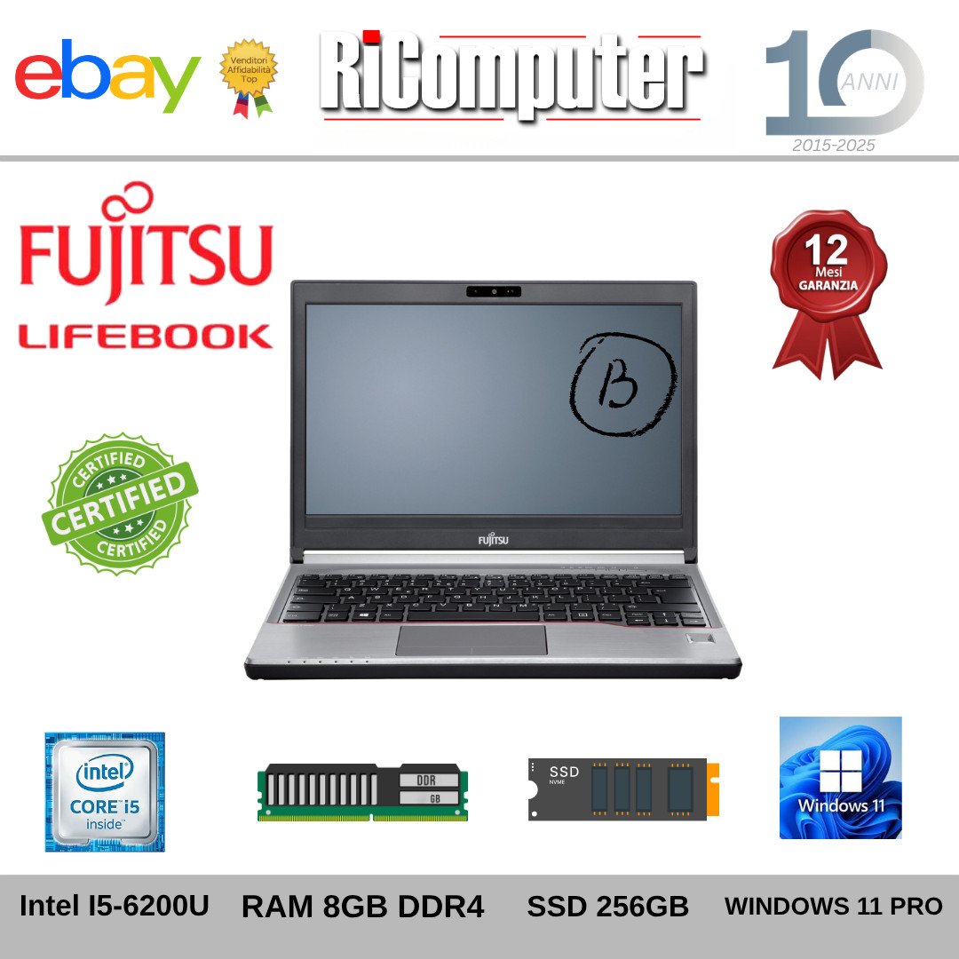 Fujitsu Lifebook E736 13.3" i5-6200U 8GB SSD 256GB Win 10 Pro GRADO B PC Affare