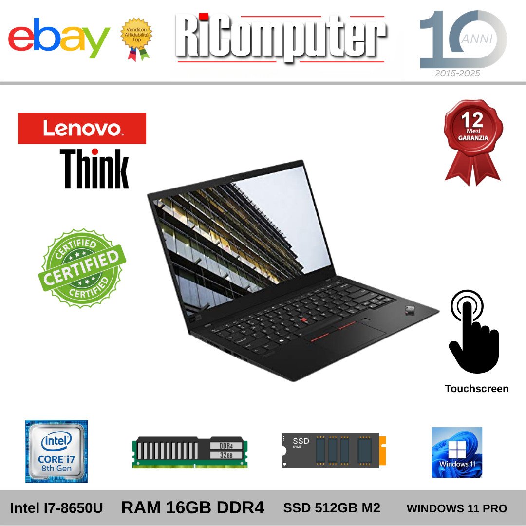 Lenovo X1 Carbon 6th Gen 14" TOUCH i7 16GB SSD 500GB (HDMI Non Va) AFFARE Win 11