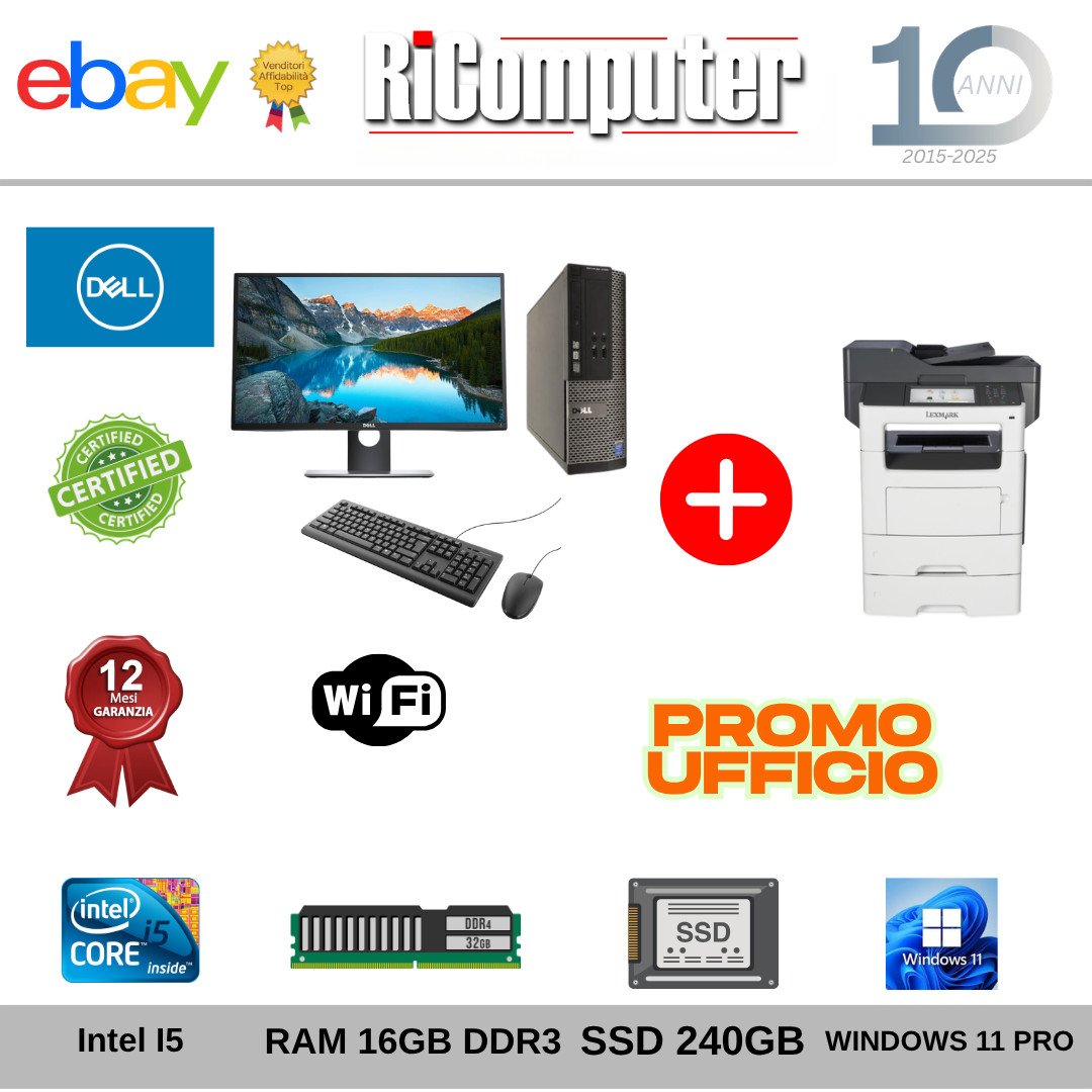 Postazione PC Completa i5 16GB SSD Monitor 20 + Stampante Lexmark MX611dhe Wi-Fi1781197289717 - Ricomputer.it Postazione PC Completa i5 16GB SSD Monitor 20 + Stampante Lexmark MX611dhe Wi-Fi