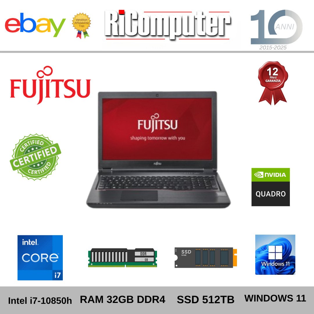 Workstation Fujitsu Celsius H7510 i7-10850H 32GB SSD 512GB Quadro T1000 CAD 3D