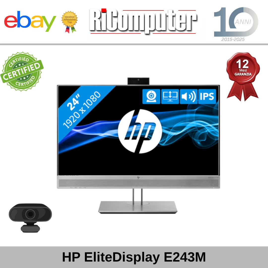 Monitor HP EliteDisplay E243m 24" IPS FHD WEBCAM INTEGRATA Casse Audio HDMI